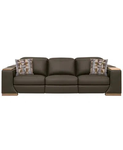 Macy's Holtman 3-piece Leather Sectional Sofa With 3 Power Recliners In Brown