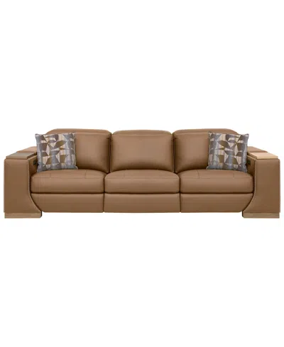 Macy's Holtman 3-piece Leather Sectional Sofa With 3 Power Recliners In Orange