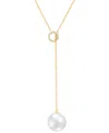 Macy's Honora Cultured Ming Pearl (13mm) & Diamond (1/10 Ct. T.w.) 20" Lariat Necklace In 14k Gold In Gold