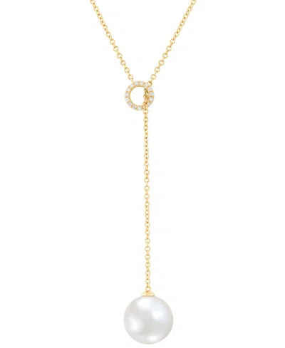Macy's Honora Cultured Ming Pearl (13mm) & Diamond (1/10 Ct. T.w.) 20" Lariat Necklace In 14k Gold