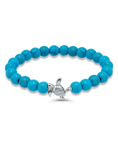 Macy's Howlite Chrysocolla Sodalite Beads And Sea Turtle Charm Station Silver Plated Stretch Bracelet