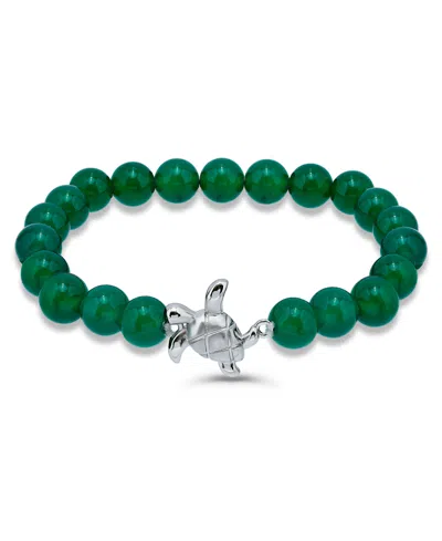 Macy's Howlite Chrysocolla Sodalite Beads And Sea Turtle Charm Station Silver Plated Stretch Bracelet
