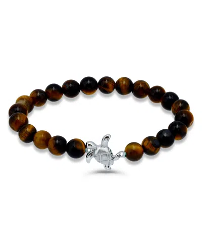 Macy's Howlite Chrysocolla Sodalite Beads And Sea Turtle Charm Station Silver Plated Stretch Bracelet