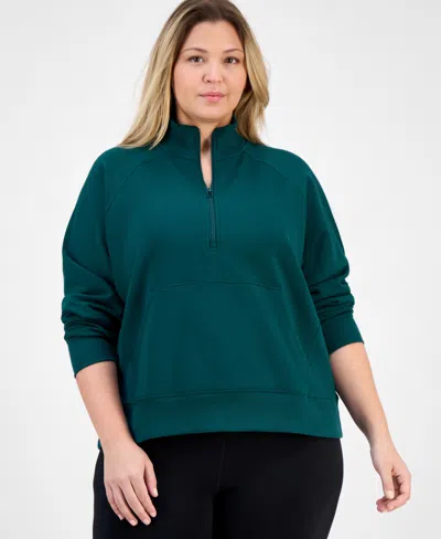 Macy's Id Ideology Plus Size Quarter-zip Raglan-sleeve Top,  Exclusive In Green