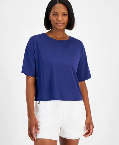 Macy's Id Ideology Women's Relaxed-fit Short-sleeve T-shirt, Created For  In Tartan Blue