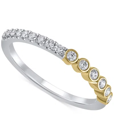 Macy's Igi Certified Diamond Bezel & Prong-set Band (1/4 Ct. T.w.) In 14k Two-tone Gold In White Gold