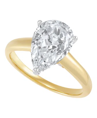 Macy's Igi Certified Lab Grown Pear Diamond (3-1/4 Ct. T.w.) Ring In 14k Yellow & White Gold