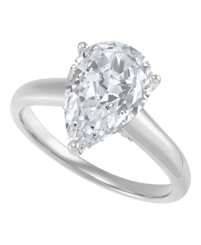 Macy's Igi Certified Lab Grown Pear Diamond (3-1/4 Ct. T.w.) Ring In 14k Yellow & White Gold In Metallic