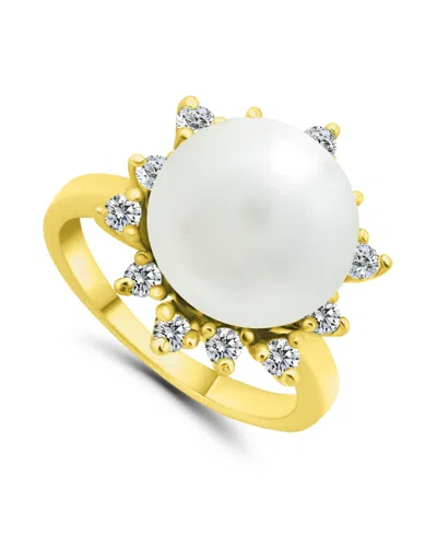 Macy's Imitation Pearl And Cubic Zirconia Halo Ring In Silver Plate In Gold