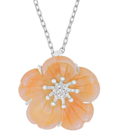 Macy's Imitation Pearl And Diamond (0.028 Ct. T.w.) Flower Necklace In Multi