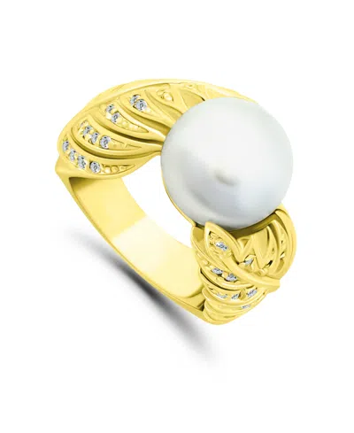 Macy's Imitation Pearl And Multi Row Pave Cubic Zirconia Ring In Silver Plate In Gold