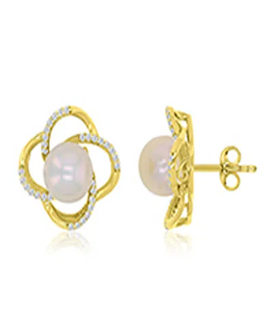 Macy's Imitation Pearl Stud Earrings In 14k Yellow Gold Over Sterling Silver In Multi