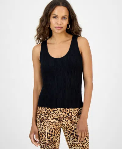 Macy's I.n.c. International Concepts Petite Striped Cotton Top In Black