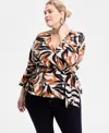 Macy's I.n.c International Concepts Plus Size Printed Kimono Wrap Top, Exclusively At