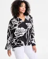 Macy's I.n.c. International Concepts Plus Size Printed Surplice-neck Top, Exclusively At  In Black
