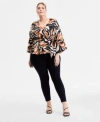 Macy's I.n.c International Concepts Plus Size Printed Kimono Wrap Top, Exclusively At  In Black