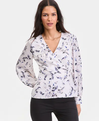 Macy's I.n.c. International Concepts Women's Printed Blouson-sleeve Wrap Blouse,  Exclusive In White