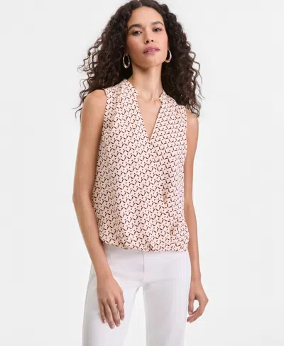 Macy's I.n.c. International Concepts Women's Sleeveless Printed Faux-wrap Blouse In Multi
