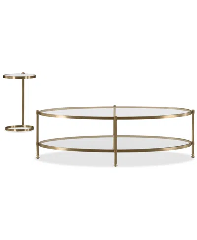 Macy's Isla 2-pc. Glass Oval Coffee Table And Chairside Table Set In Gold