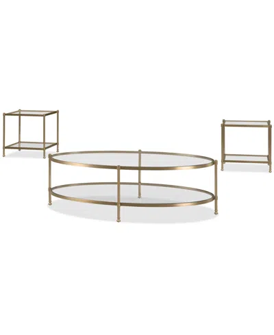 Macy's Isla 3-pc. Glass Oval Coffee Table And End Table Set In Gold