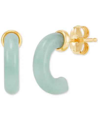 Macy's Jade (13 X 3mm) J Hoop Earrings In 14k Gold-plated Sterling Silver