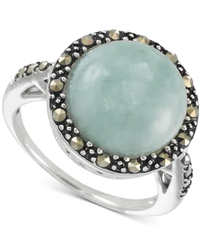 Macy's Jade & Marcasite (3/8 Ct. T.w.) Statement Ring In Sterling Silver