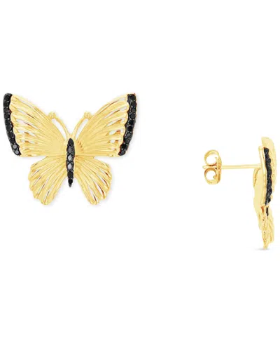 Macy's Jet Pave Butterfly Stud Earrings In Sterling Silver Or 14k Gold Over Sterling Silver