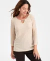 Macy's Jm Collection Petite Leafy-floral Shine Party Jacquard Top,  Exclusive In Neutral