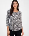 Macy's Jm Collection Petite Painted Foliage 3/4-sleeve Top,  Exclusive In Multi