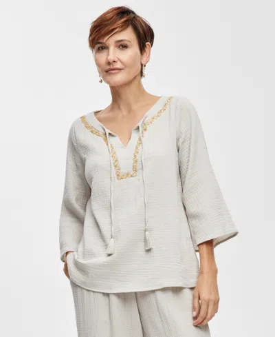 Macy's Plus Size Mirella Embellished-neck Kimono Top, Created For  In Stonewall