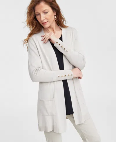 Macy's Plus Size Open-front Long-sleeve Cardigan, Exclusively At  In Stonewall