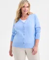 Macy's Jm Collection Plus Size V-neck Button-front Cardigan,  Exclusive In Blue