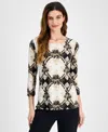 MACY'S JM COLLECTION WOMEN'S PRINTED JACQUARD 3/4-SLEEVE TOP, CREATED FOR MACY'S
