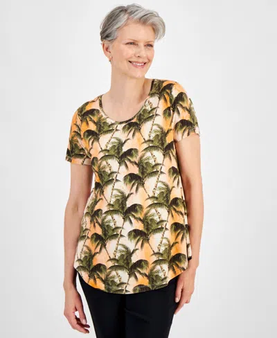 Macy's Jm Collection Women's Printed Scoop-neck Short-sleeve Top, Created For  In Sante Fe Sun Combo
