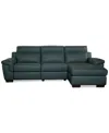 Macy's Julius Ii 3-pc. Leather Chaise Sectional With 1 Power Recliner,  Exclusive In Blue