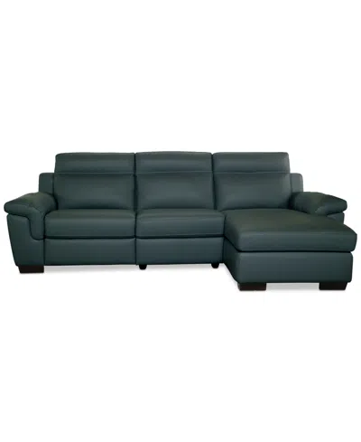 Macy's Julius Ii 3-pc. Leather Chaise Sectional With 1 Power Recliner,  Exclusive In Blue