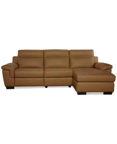 Macy's Julius Ii 3-pc. Leather Chaise Sectional With 1 Power Recliner,  Exclusive In Brown