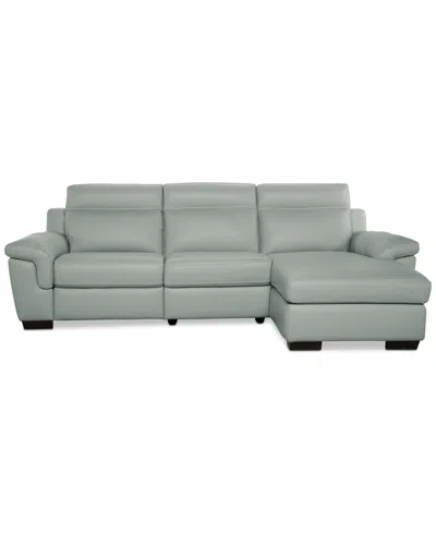 Macy's Julius Ii 3-pc. Leather Chaise Sectional With 1 Power Recliner,  Exclusive In Gray