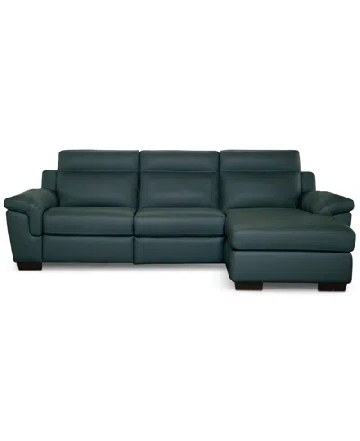 Macy's Julius Ii 3-pc. Leather Chaise Sectional With 2 Power Recliners,  Exclusive In Blue