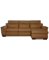 Macy's Julius Ii 3-pc. Leather Chaise Sectional With 2 Power Recliners,  Exclusive In Brown