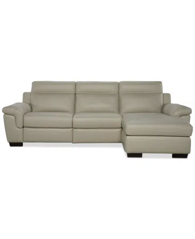 Macy's Julius Ii 3-pc. Leather Chaise Sectional With 2 Power Recliners,  Exclusive In White