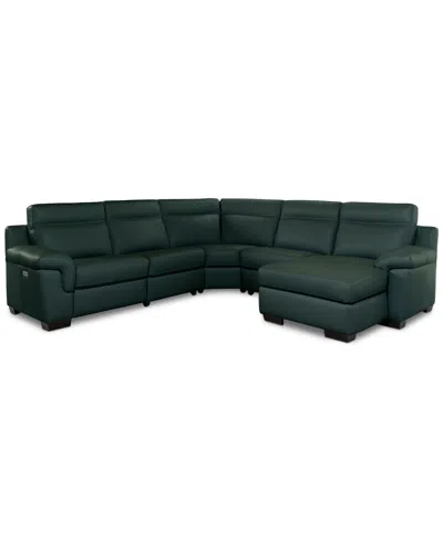Macy's Julius Ii 5-pc. Leather Chaise Sectional With 1 Power Recliner,  Exclusive In Blue