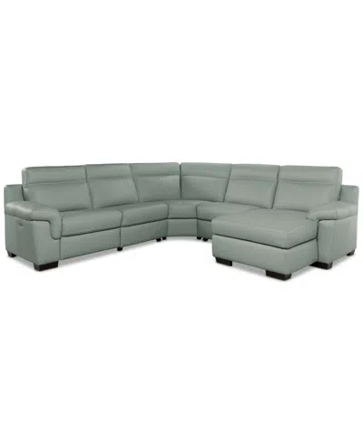 Macy's Julius Ii 5-pc. Leather Chaise Sectional With 1 Power Recliner,  Exclusive In Gray
