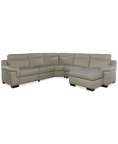 Macy's Julius Ii 5-pc. Leather Chaise Sectional With 1 Power Recliner,  Exclusive In White