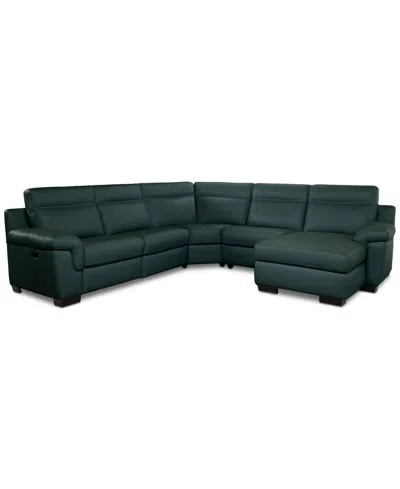 Macy's Julius Ii 5-pc. Leather Chaise Sectional With 2 Power Recliners,  Exclusive In Blue