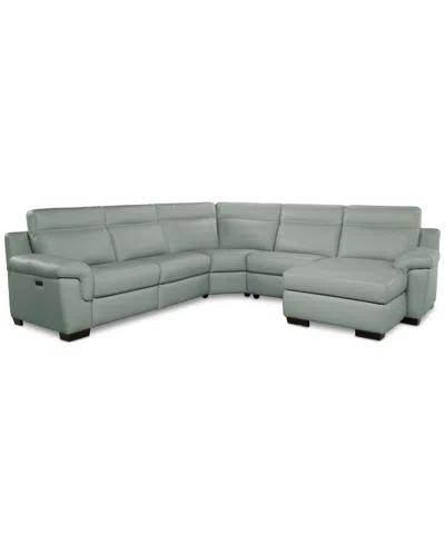 Macy's Julius Ii 5-pc. Leather Chaise Sectional With 2 Power Recliners,  Exclusive In Gray