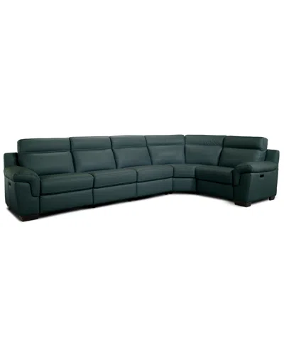 Macy's Julius Ii 5-pc. Leather L Sectional With 2 Power Recliners,  Exclusive In Blue