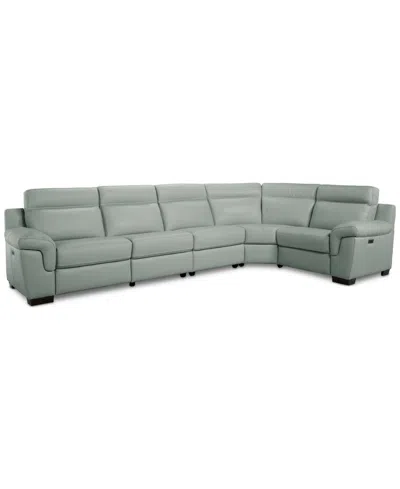 Macy's Julius Ii 5-pc. Leather L Sectional With 2 Power Recliners,  Exclusive In Gray