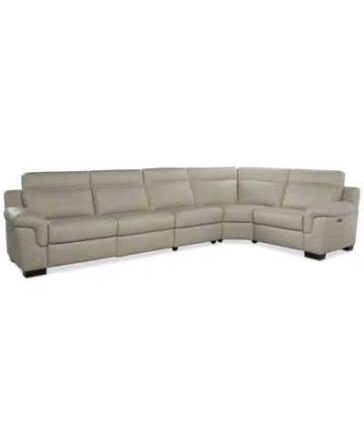 Macy's Julius Ii 5-pc. Leather L Sectional With 3 Power Recliners,  Exclusive In White
