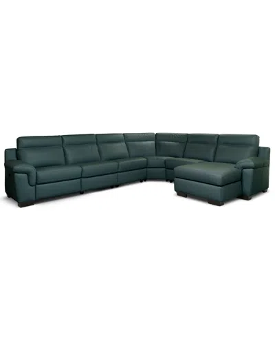 Macy's Julius Ii 6-pc. Leather Chaise Sectional With 1 Power Recliner,  Exclusive In Blue